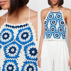 NEW Sea New York Hayden Crochet Halter Neck Tank Vest Bohemian Top Blue Size: XS